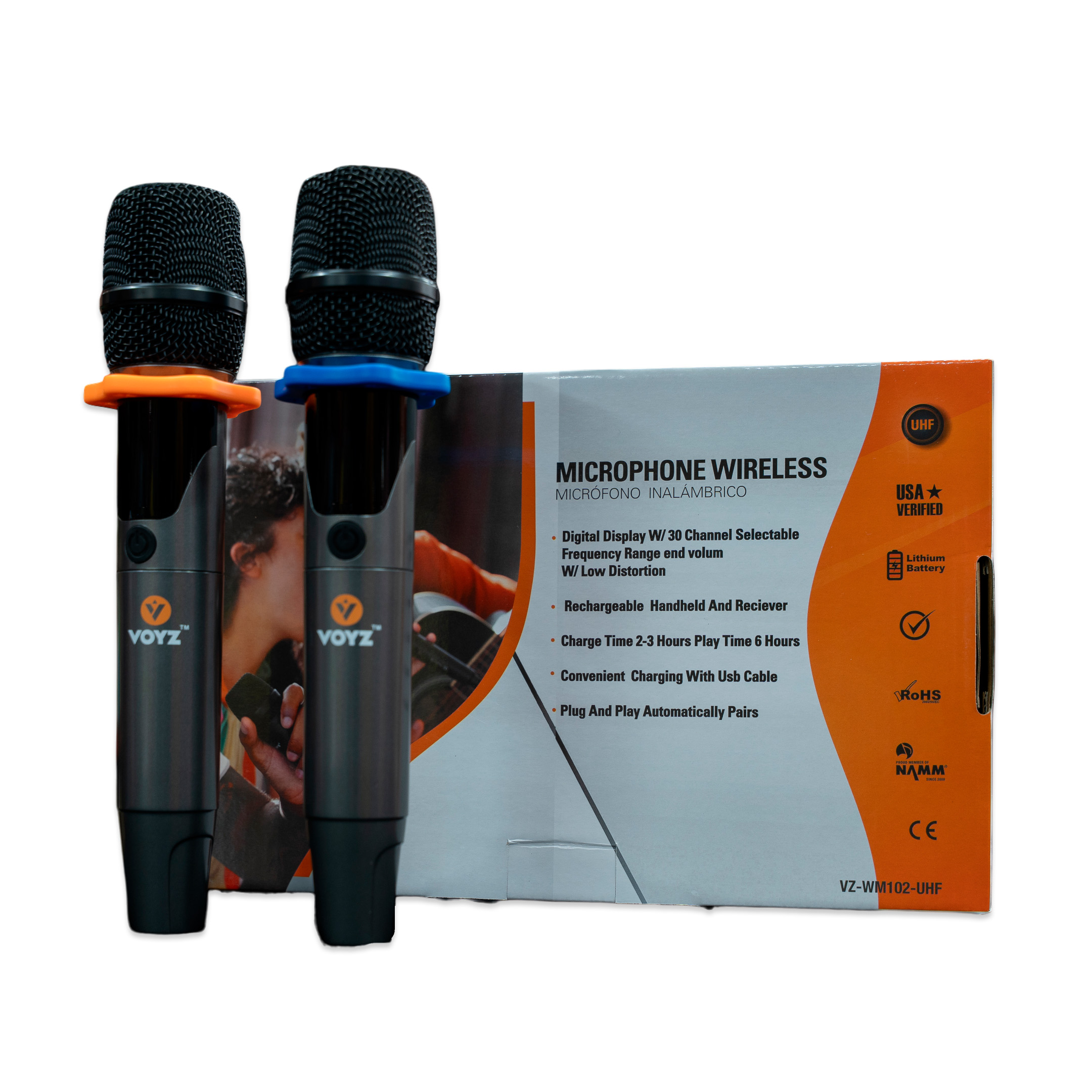Sistema de Micrófonos Inalámbricos Dobles UHF VOYZ VZ-WM102-UHF