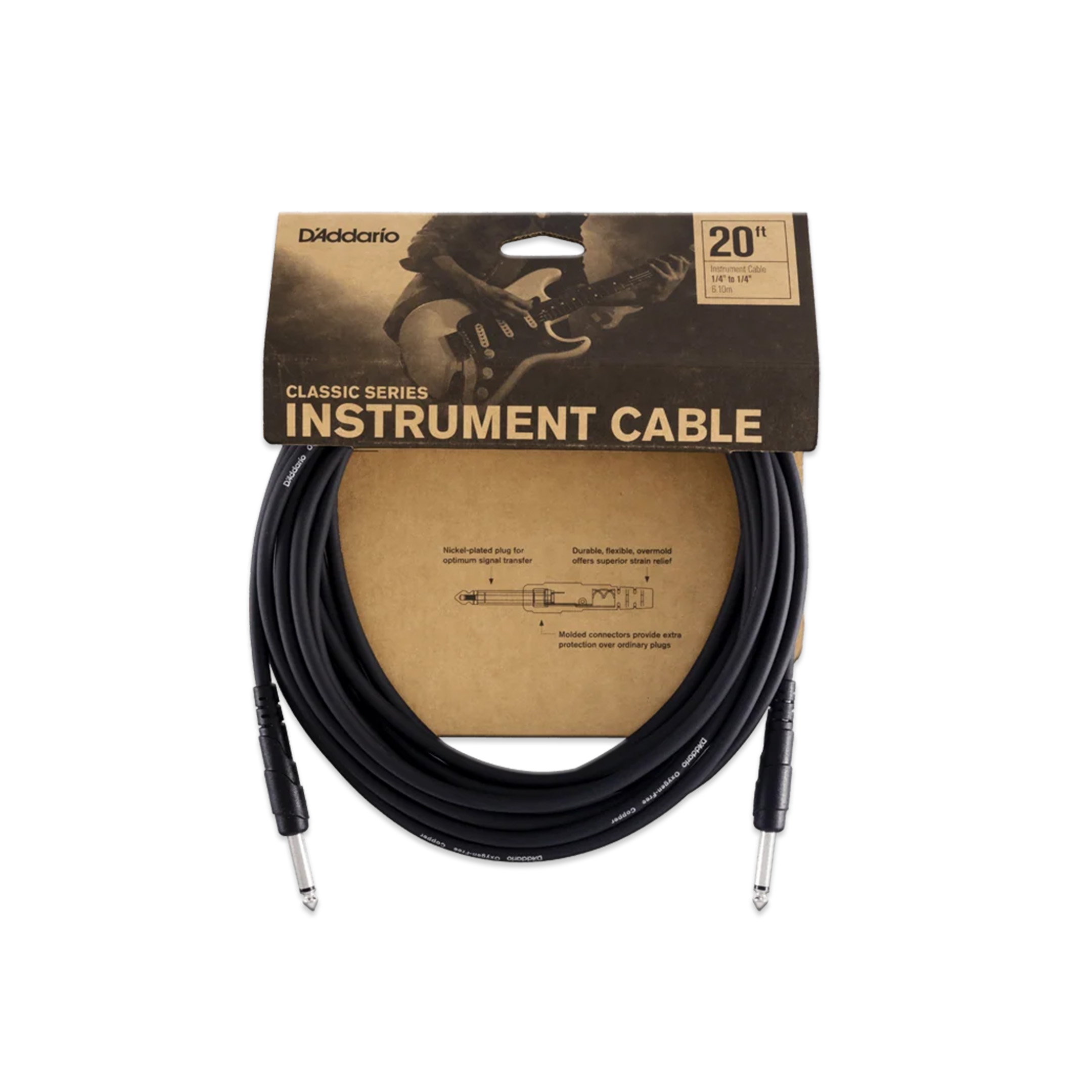 Cable para Guitarra D'Addario Custom Series (PW-CGT-20) – 6 Metros (20 ft)