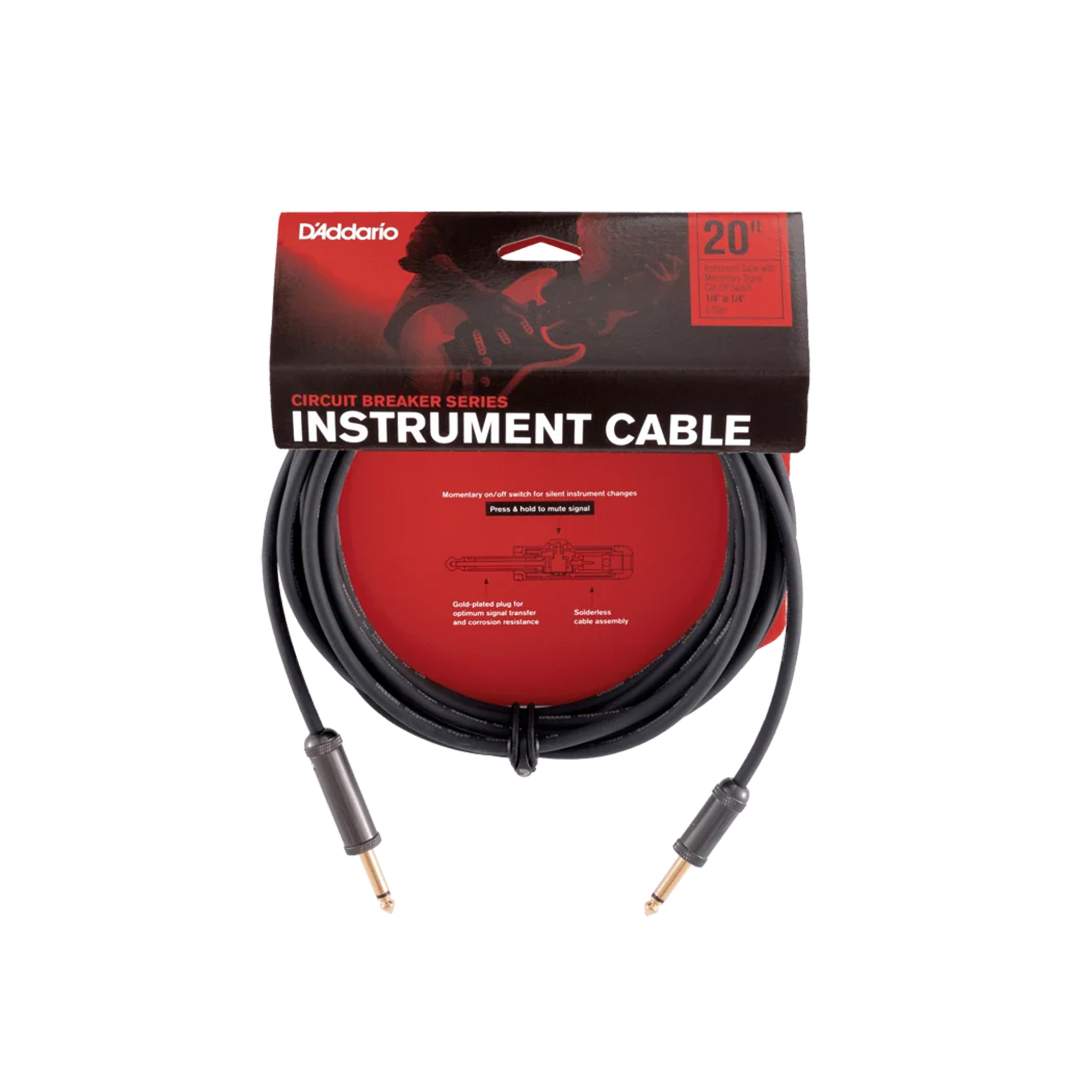 Cable para Guitarra D'Addario Circuit Board Instrument Cable (PW-AG-20) – 6 Metros (20 ft)